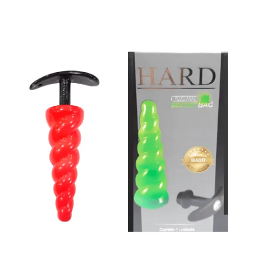 Plug Anal em ABS no Formato Espiral com Compartimento Secreto na Cor Vermelho Neon e Pedra Cristal na Base de Cor Preta Secret Bag Hard 15 x 3,5 cm