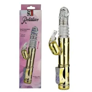 Vibrador com Função Vai e Vem e Estimulador de Clitóris em Formato de Coelho com 36 Vibrações Dourado Sexy Import 25 x 3,5 cm