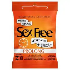 Preservativo Masculino com Retardante e Mais Tempo de Ereção Sex Free Prolong 3 Unidades 52mm