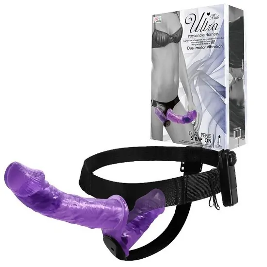 Cinta Peniana Dupla com Dois Penetradores em Silicone Macio Ultra Passionate Harness  Roxo 17 x 4,5 * 11 x 4,5 cm -Baile - Sexy Import.