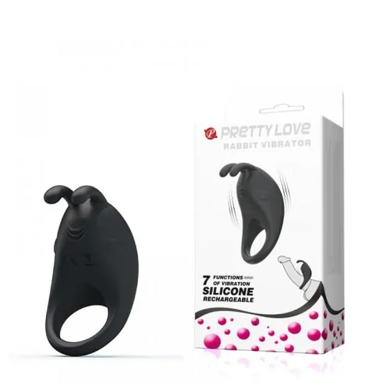 Anel Peniano Recarregável em Soft Touch com Orelhinha Estimuladoras e 7 Vibrações Rabbit Vibrator Pretty Love 7,5 x 2,7 cm.