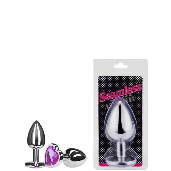 Plug Anal " Pequeno" Em Alumínio E Base Em Forma de coração Com Joia Roxo - Seamless Butt Plug Starting / 5,2 X 2,7 CM