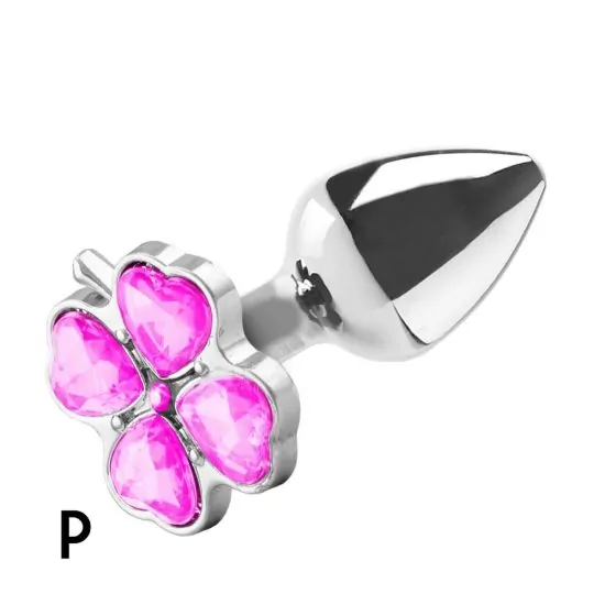 Plug Anal em Aço Com Joia em Formato de Trevo Tamanho Pink Céu 7 x 2,8 cm.