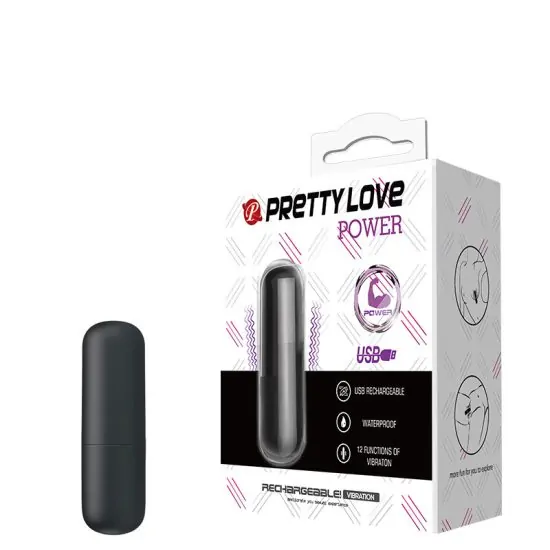 Cápsula Recarregável em Soft Touch com 12 Vibrações Super Potentes Pretty Love Power Preto 6 x 1,8 cm