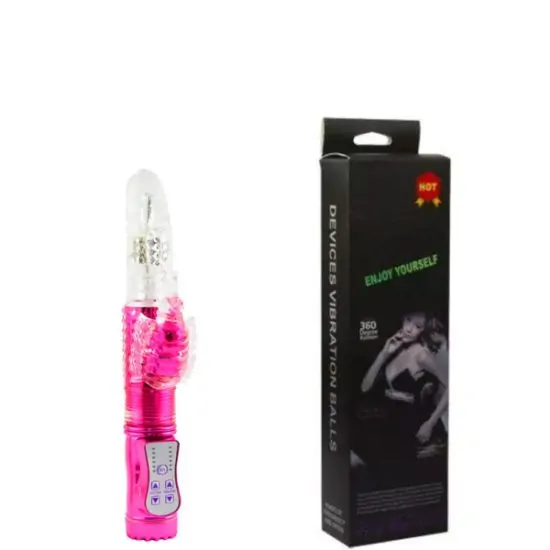 Vibrador Rotativo Recarregável Sobe e Desce com Estimulador Clitoriano Borboleta e 36 Modos de Vibração